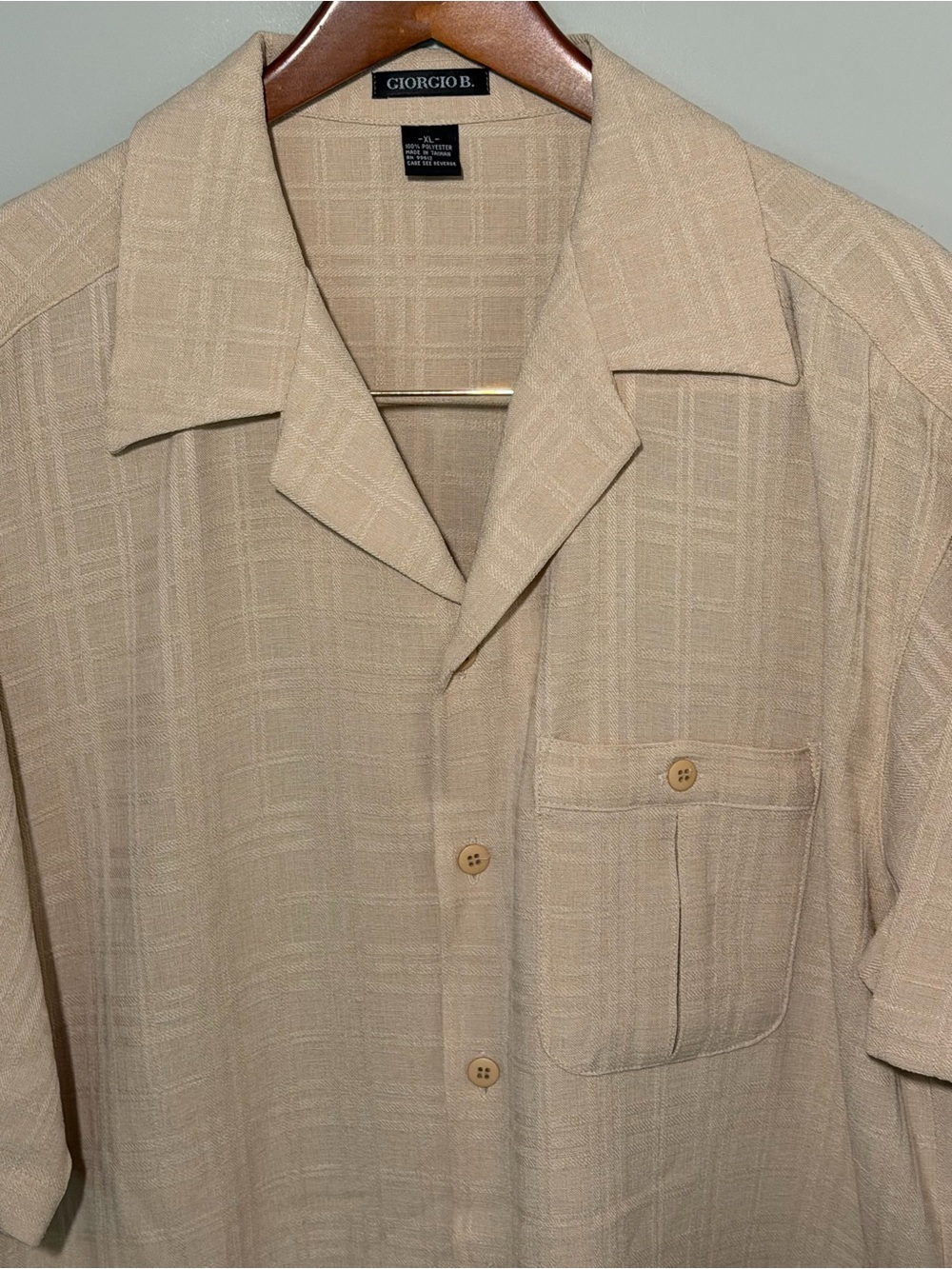Giorgio B. Men's Short-Sleeve ButtonFront Island-Inspired CampCollar Beige Shirt